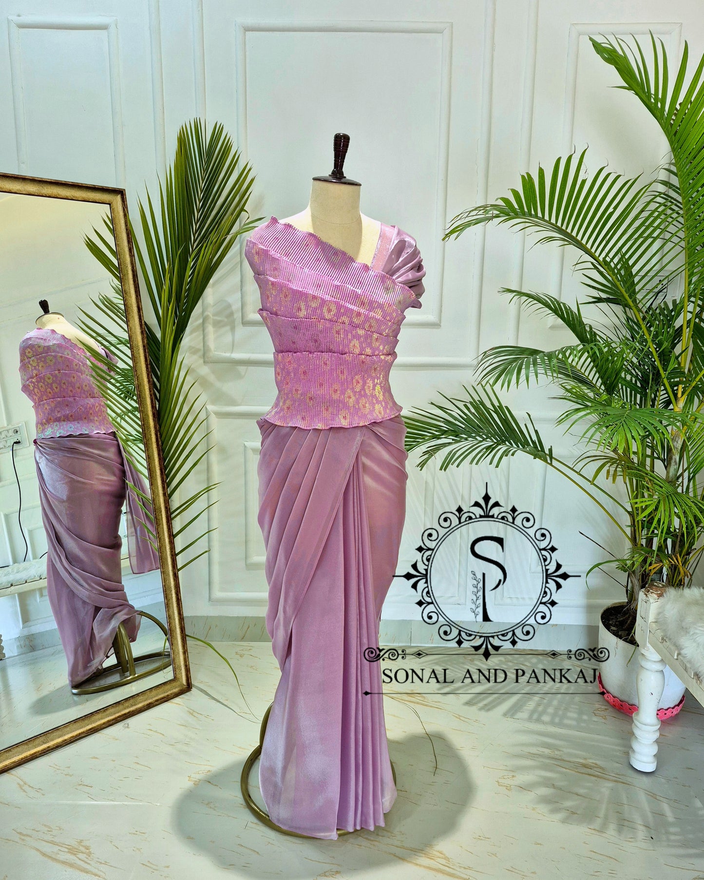Desi Girl Vibe - Lusty Lavender Top & Pre-pleated Saree - SA01633