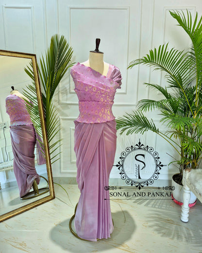 Desi Girl Vibe - Lusty Lavender Top & Pre-pleated Saree - SA01633