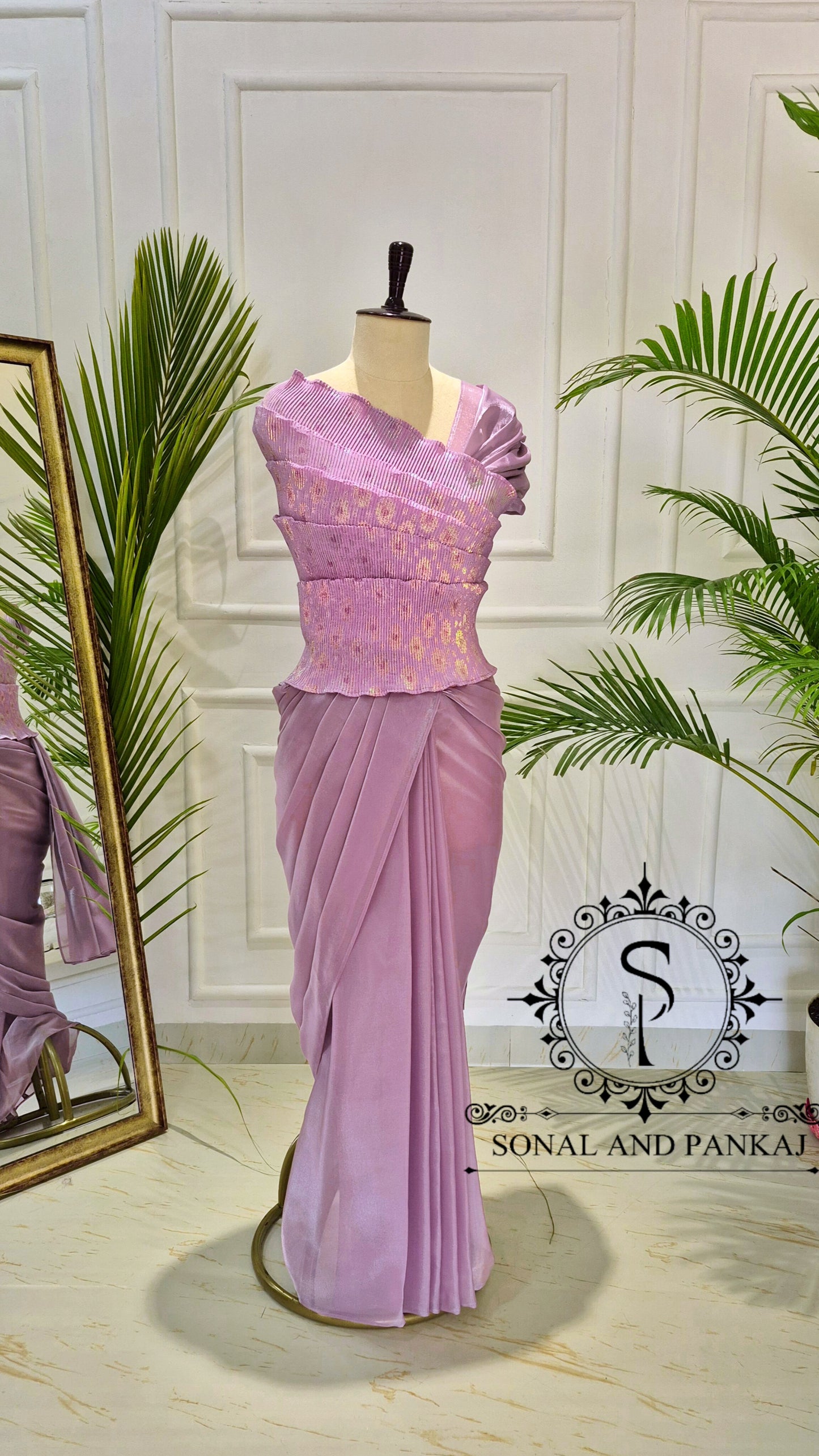 Desi Girl Vibe - Lusty Lavender Top & Pre-pleated Saree - SA01633