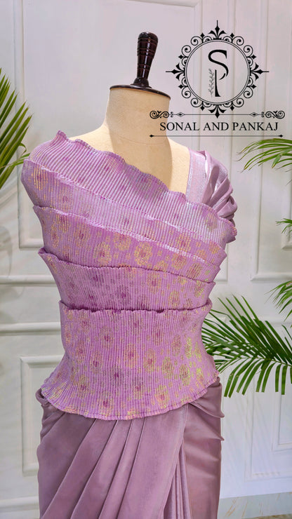 Desi Girl Vibe - Lusty Lavender Top & Pre-pleated Saree - SA01633