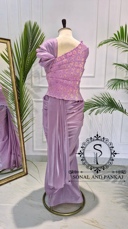 Desi Girl Vibe - Lusty Lavender Top & Pre-pleated Saree - SA01633