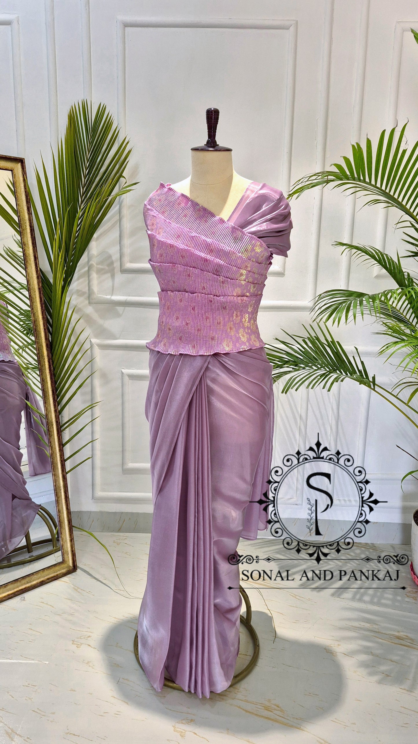 Desi Girl Vibe - Lusty Lavender Top & Pre-pleated Saree - SA01633