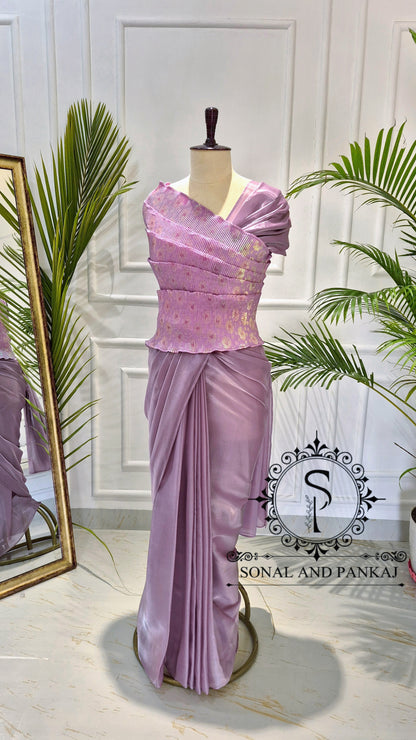 Desi Girl Vibe - Lusty Lavender Top & Pre-pleated Saree - SA01633