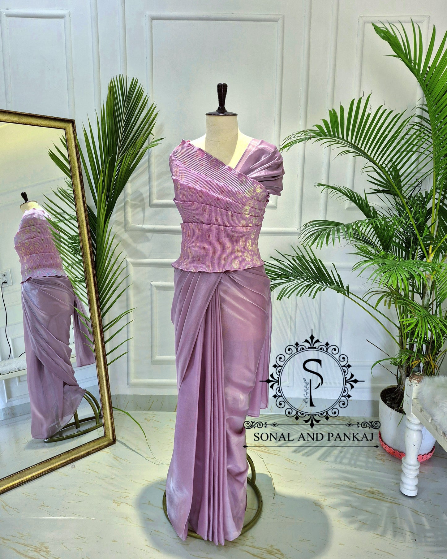 Desi Girl Vibe - Lusty Lavender Top & Pre-pleated Saree - SA01633