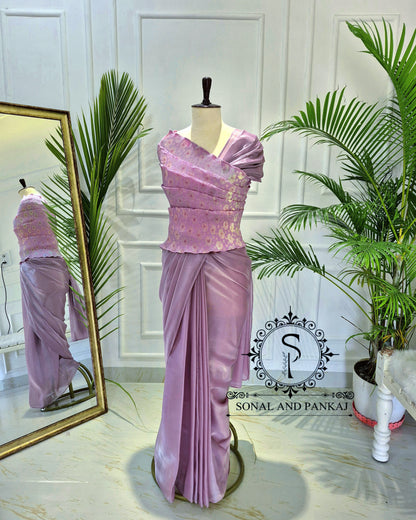 Desi Girl Vibe - Lusty Lavender Top & Pre-pleated Saree - SA01633