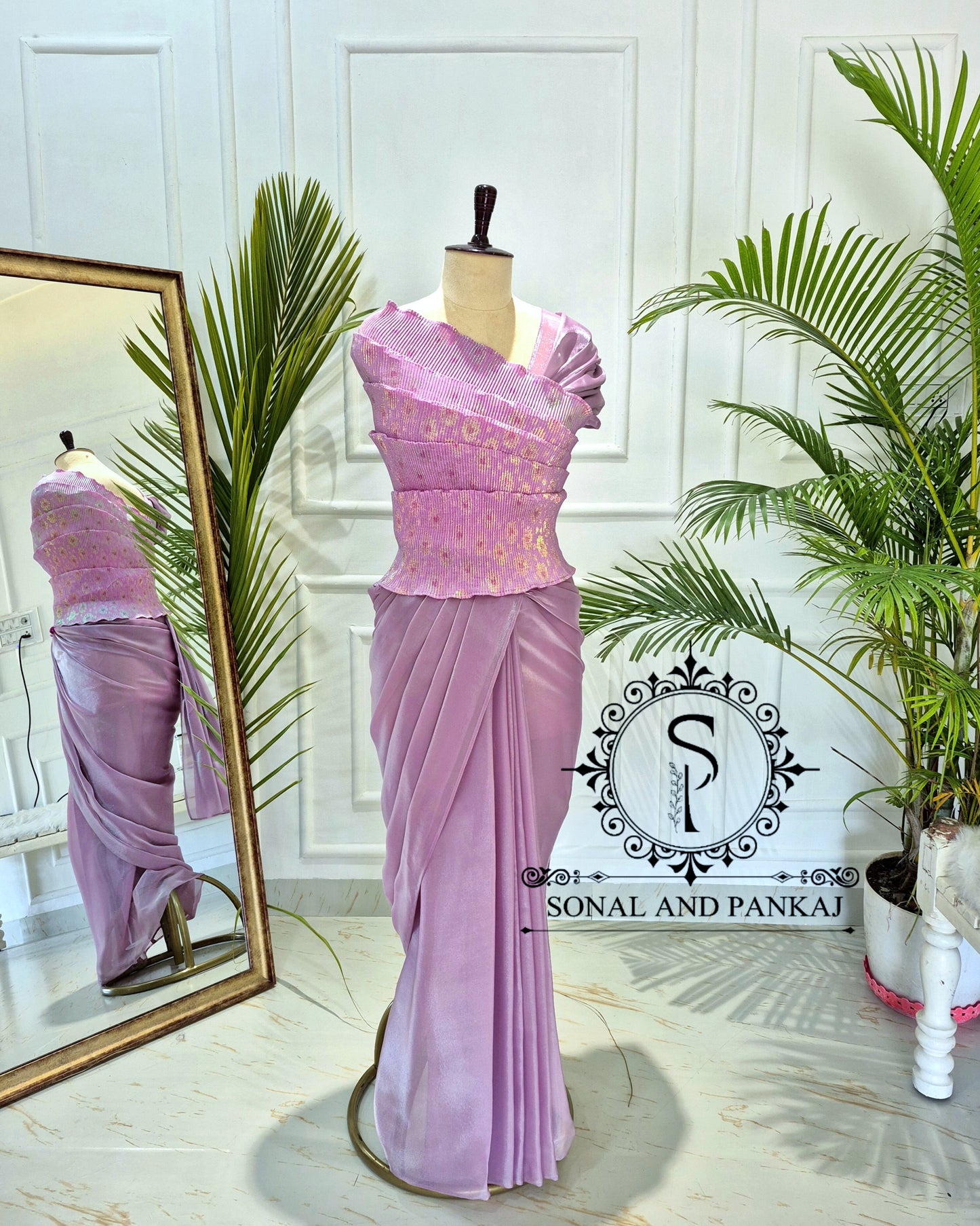 Desi Girl Vibe - Lusty Lavender Top & Pre-pleated Saree - SA01633