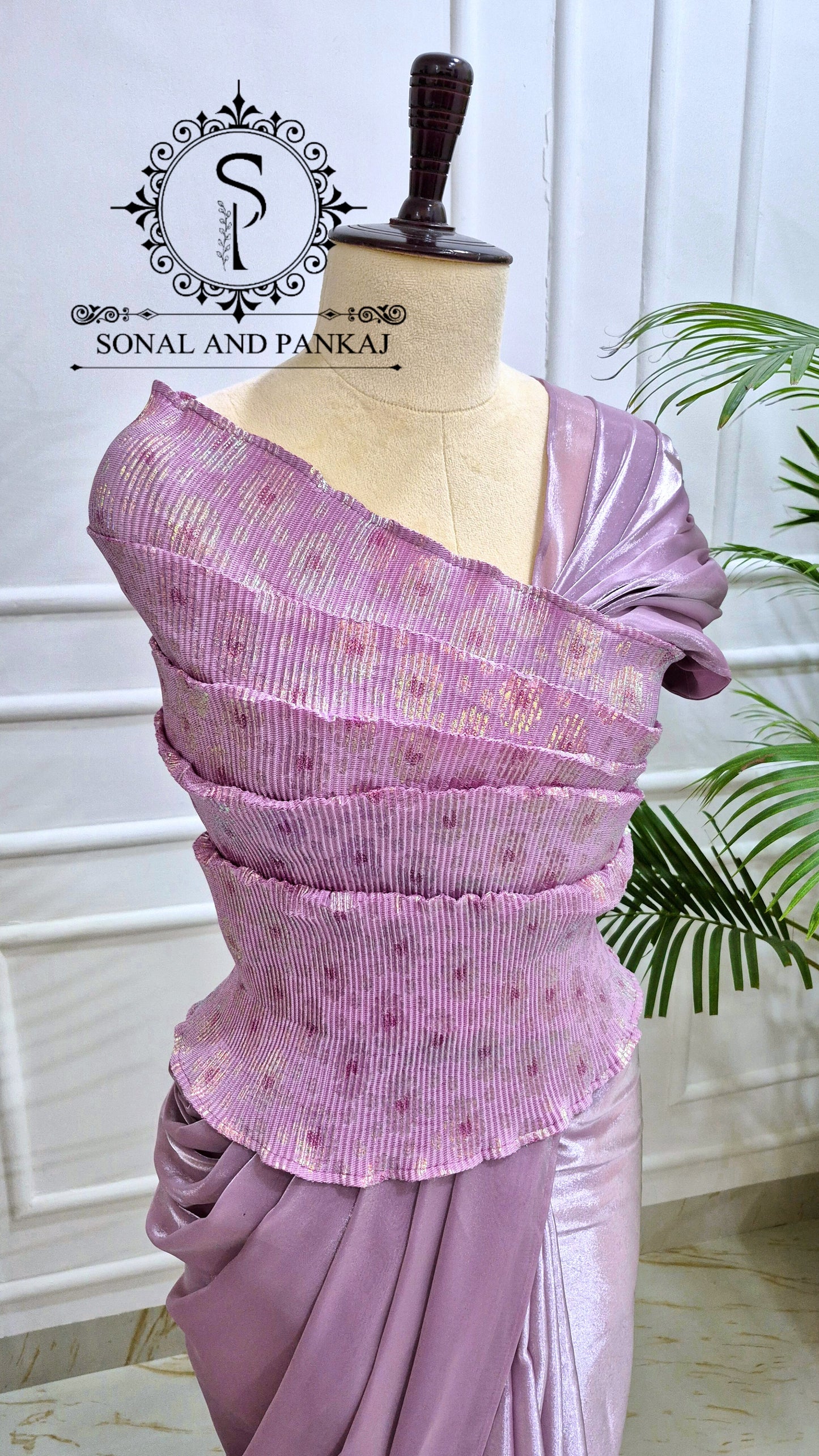 Desi Girl Vibe - Lusty Lavender Top & Pre-pleated Saree - SA01633