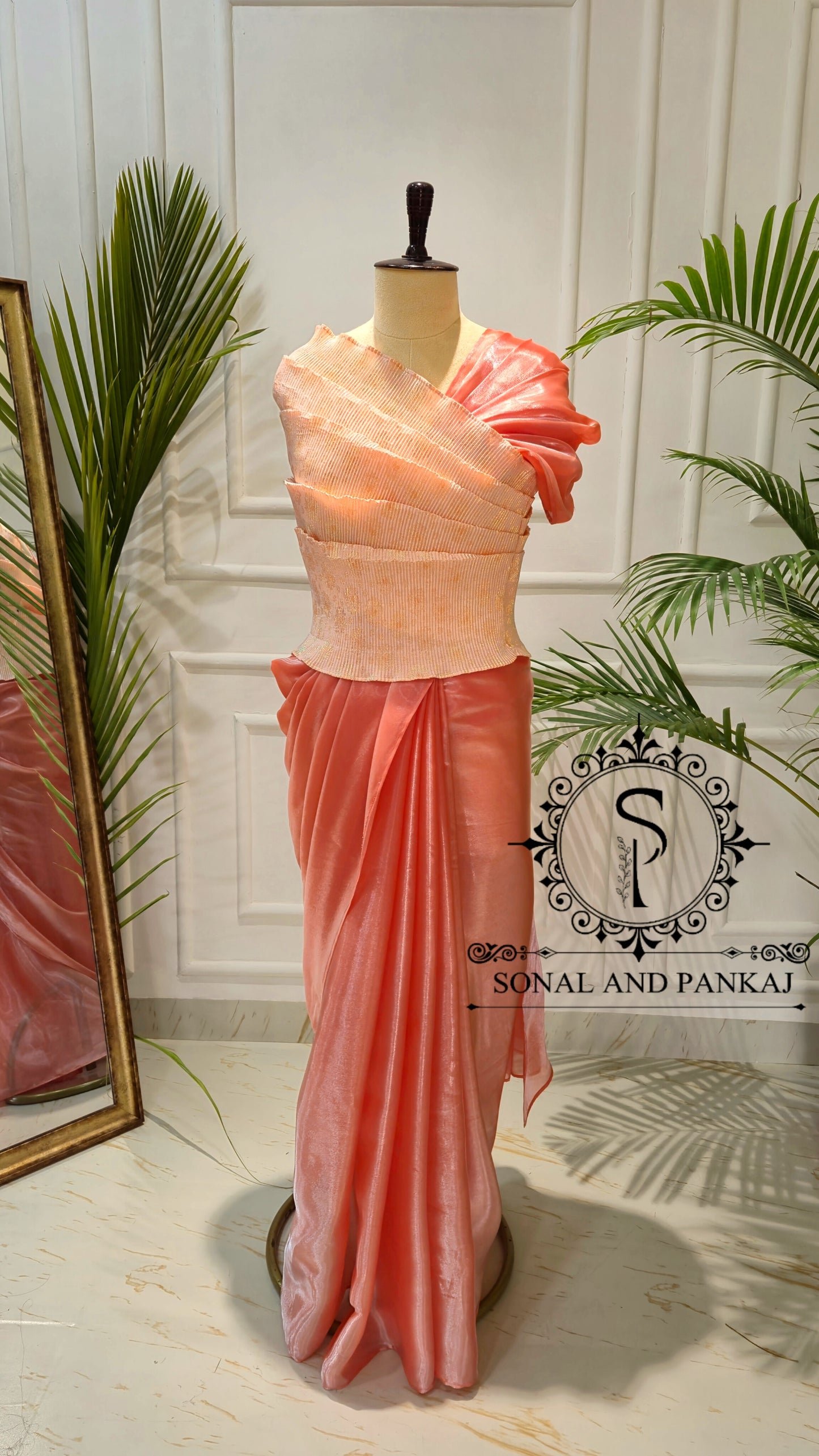Desi Girl Vibe - Sun Kissed Peach Top & Pre-pleated Saree - SA01634