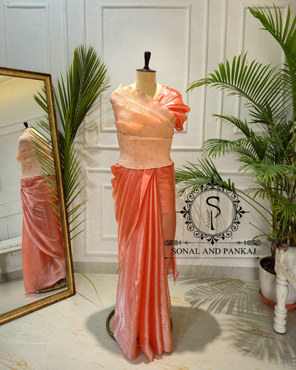 Desi Girl Vibe - Sun Kissed Peach Top & Pre-pleated Saree - SA01634