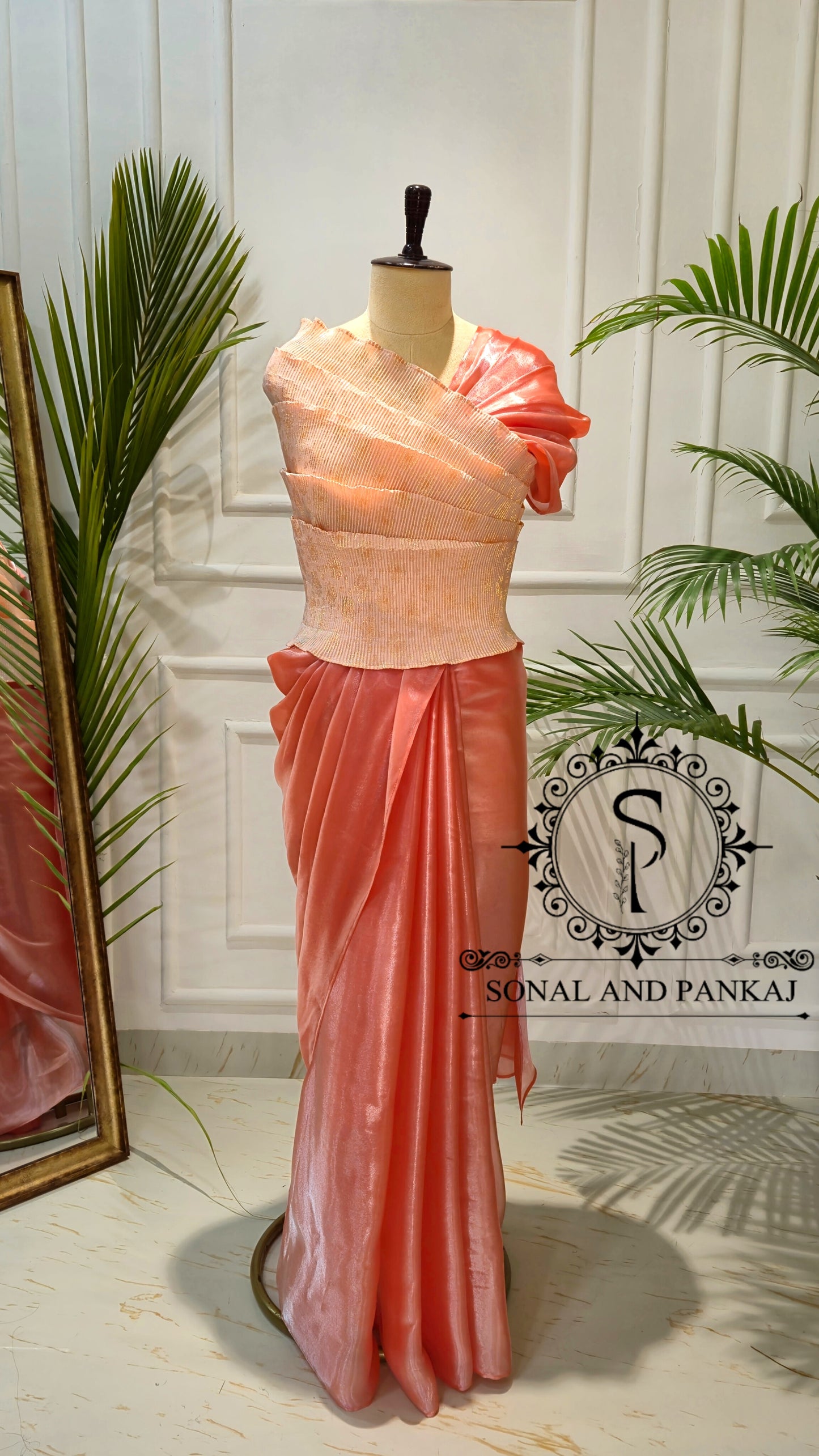 Desi Girl Vibe - Sun Kissed Peach Top & Pre-pleated Saree - SA01634