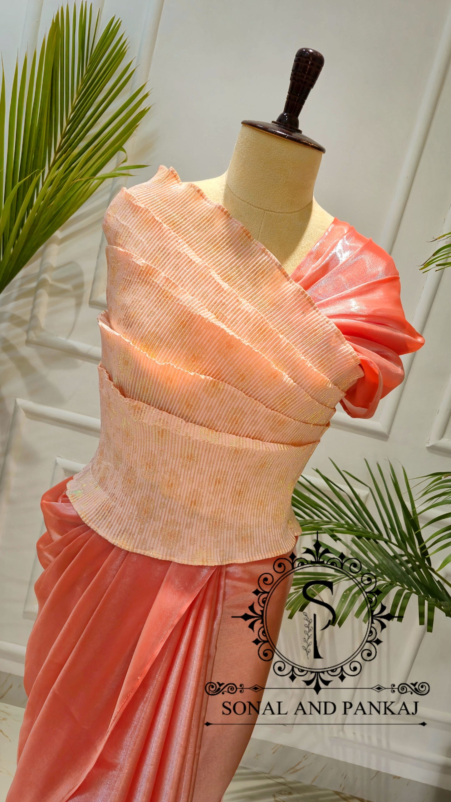 Desi Girl Vibe - Sun Kissed Peach Top & Pre-pleated Saree - SA01634