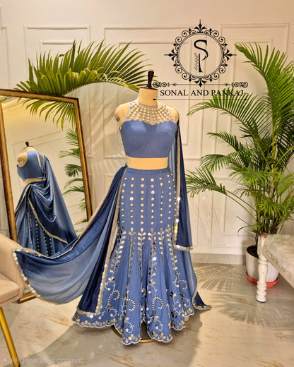 Chemisier de style veste brodée de paon 3D avec sari à volants prêt à porter - SA00727