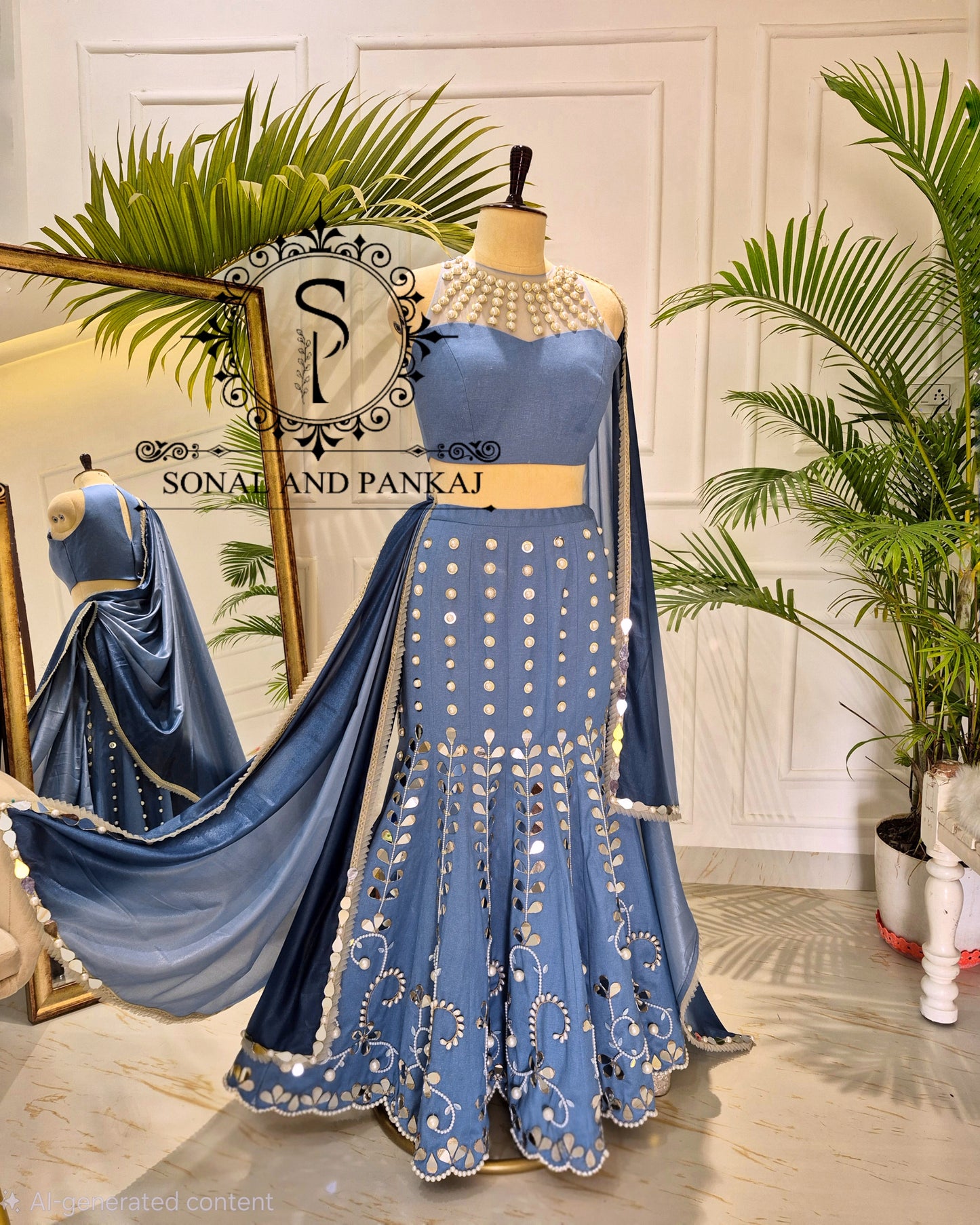 Chemisier de style veste brodée de paon 3D avec sari à volants prêt à porter - SA00727