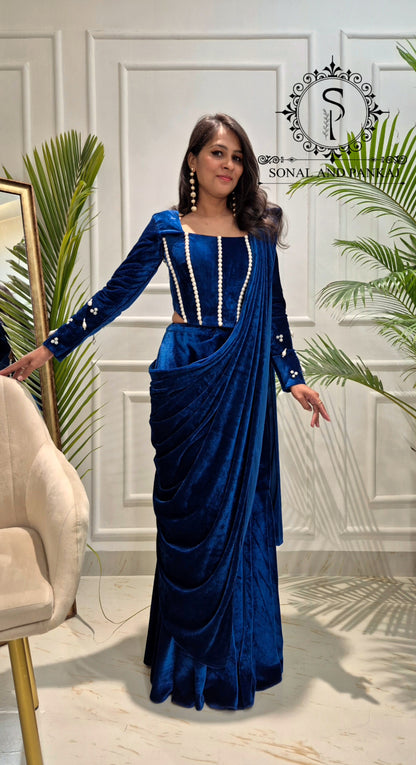 Sari imprimé bandhani rouge prêt à porter avec chemisier brodé à la main - SA00806