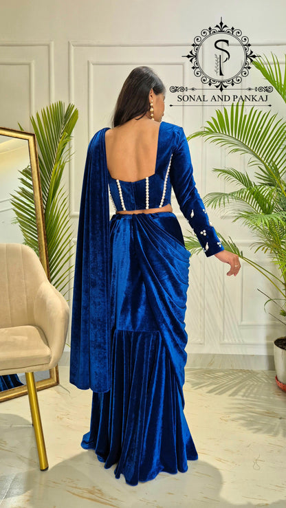 Sari imprimé bandhani rouge prêt à porter avec chemisier brodé à la main - SA00806