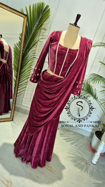 Sari imprimé bandhani rouge prêt à porter avec chemisier brodé à la main - SA00806