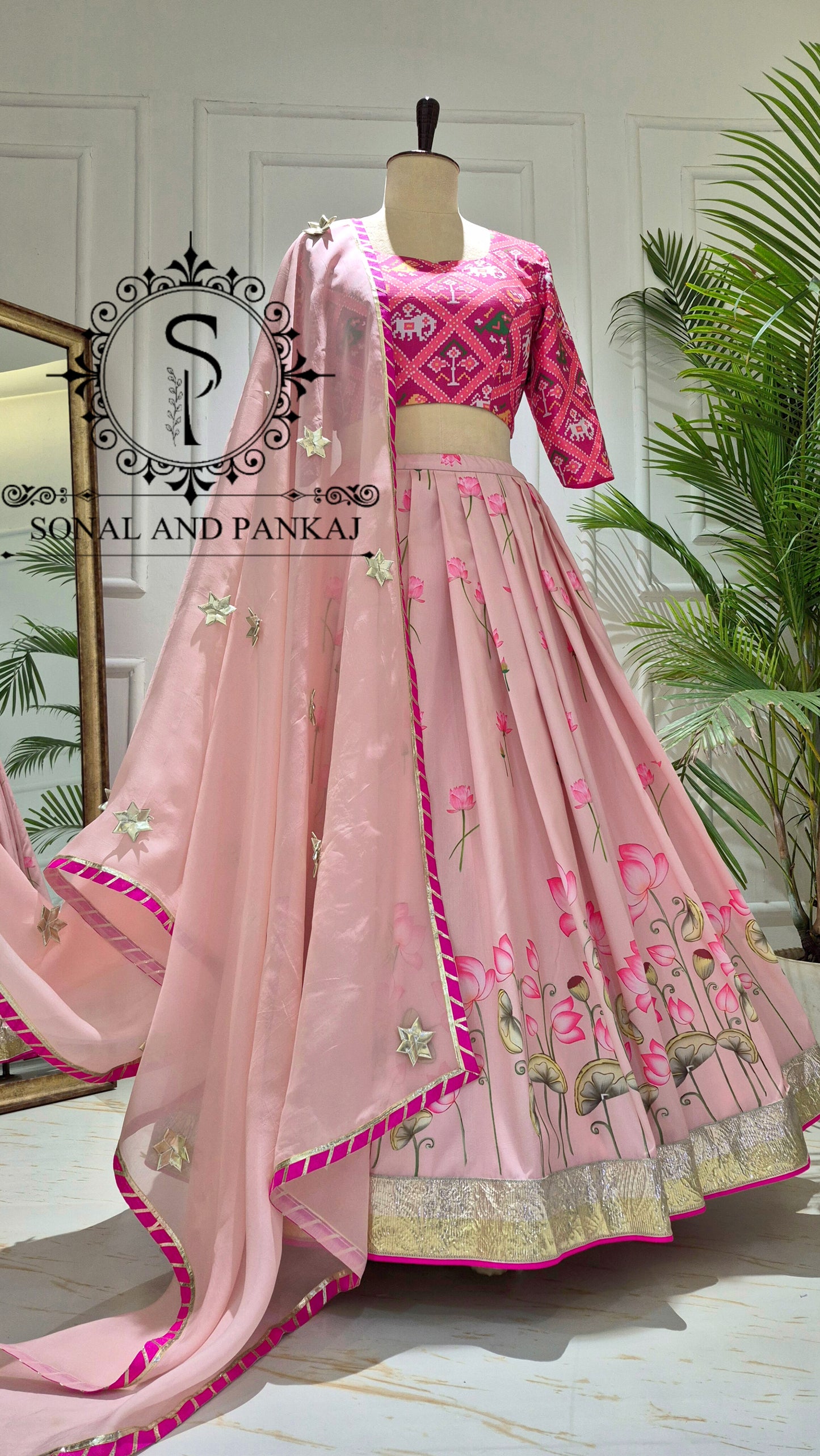 Lotus Whispers - Peach Pichwai Ensemble - LH01677