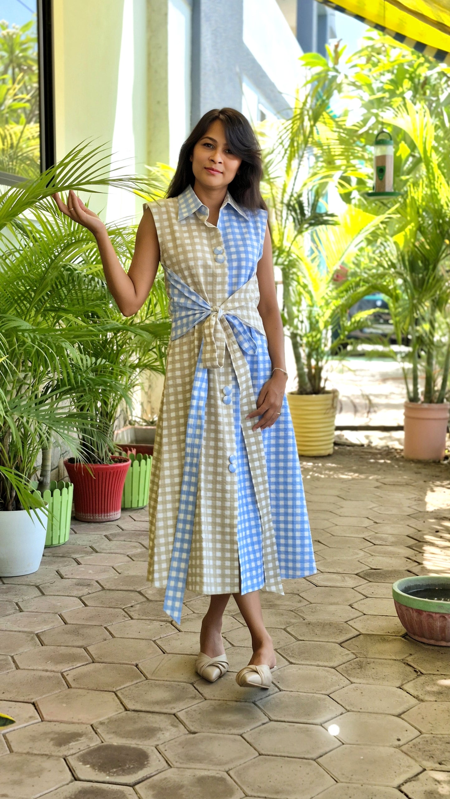 Caftan bleu à imprimé floral - RW01098