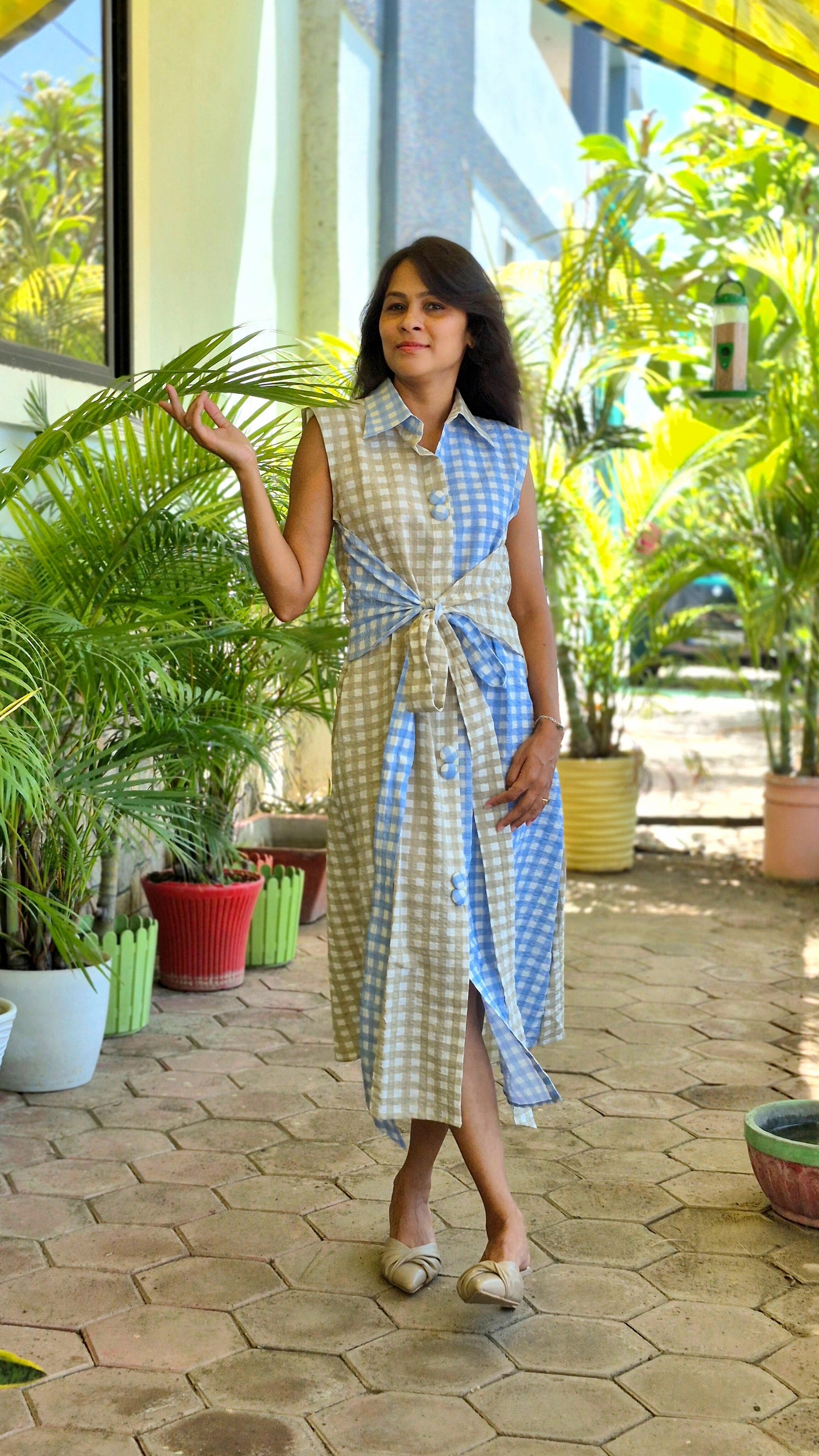Caftan bleu à imprimé floral - RW01098