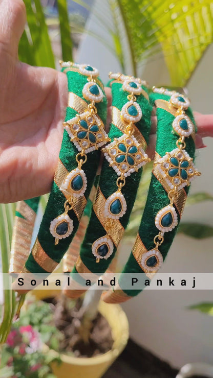 Green Ethnic Pearl & Kundan Hair Band - HB01257