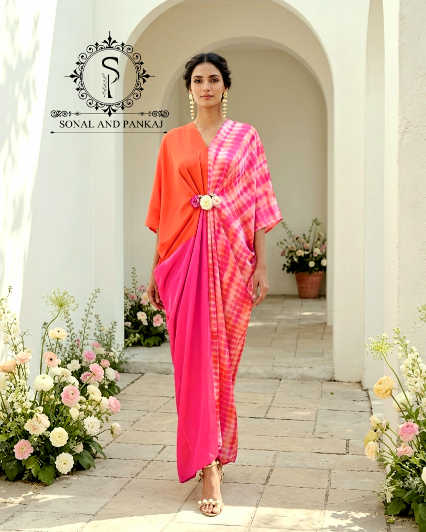 Pushpa - Color Block Shibori Kaftan On Sale - RW01734
