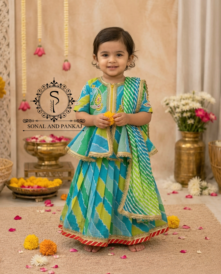 Blue & Green Kids Lehenga Choli - KD01425