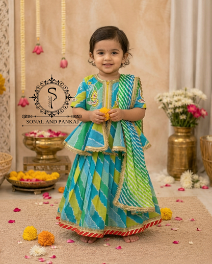 Blue & Green Kids Lehenga Choli - KD01425