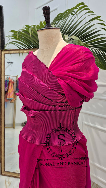 Desi Girl Vibe - Raspberry Pink Pre-pleated Saree - SA01814