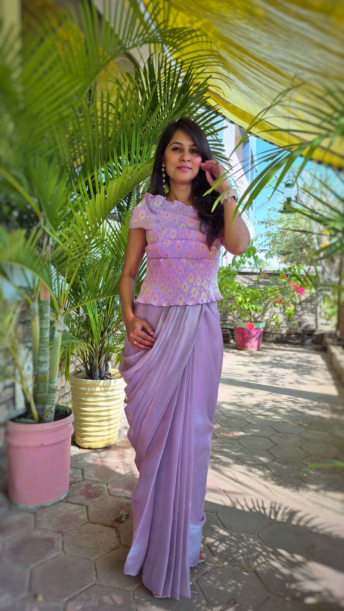 Chemisier de créateur imprimé Ikkat avec sari vin - SA00943