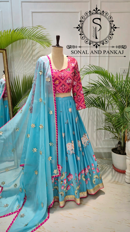 Lotus Whispers - Turquoise Blue Pichwai Ensemble - LH01623