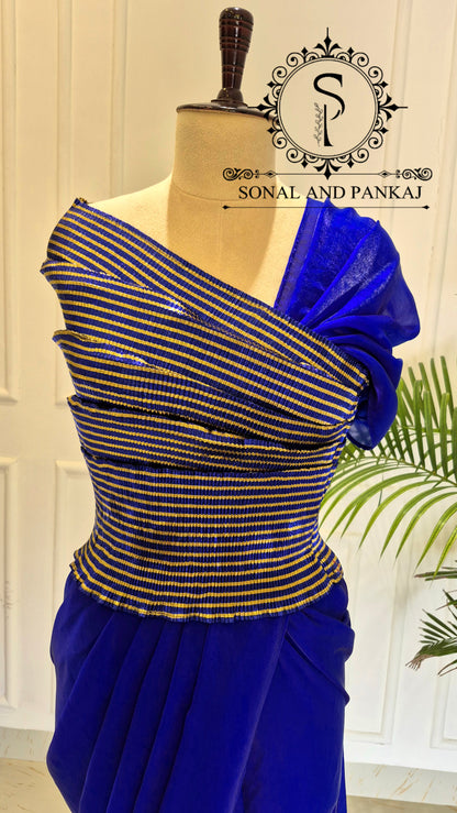 Desi Girl Vibe - Electric Royale Blue Stretchable Top - SA01642 (Without Saree)