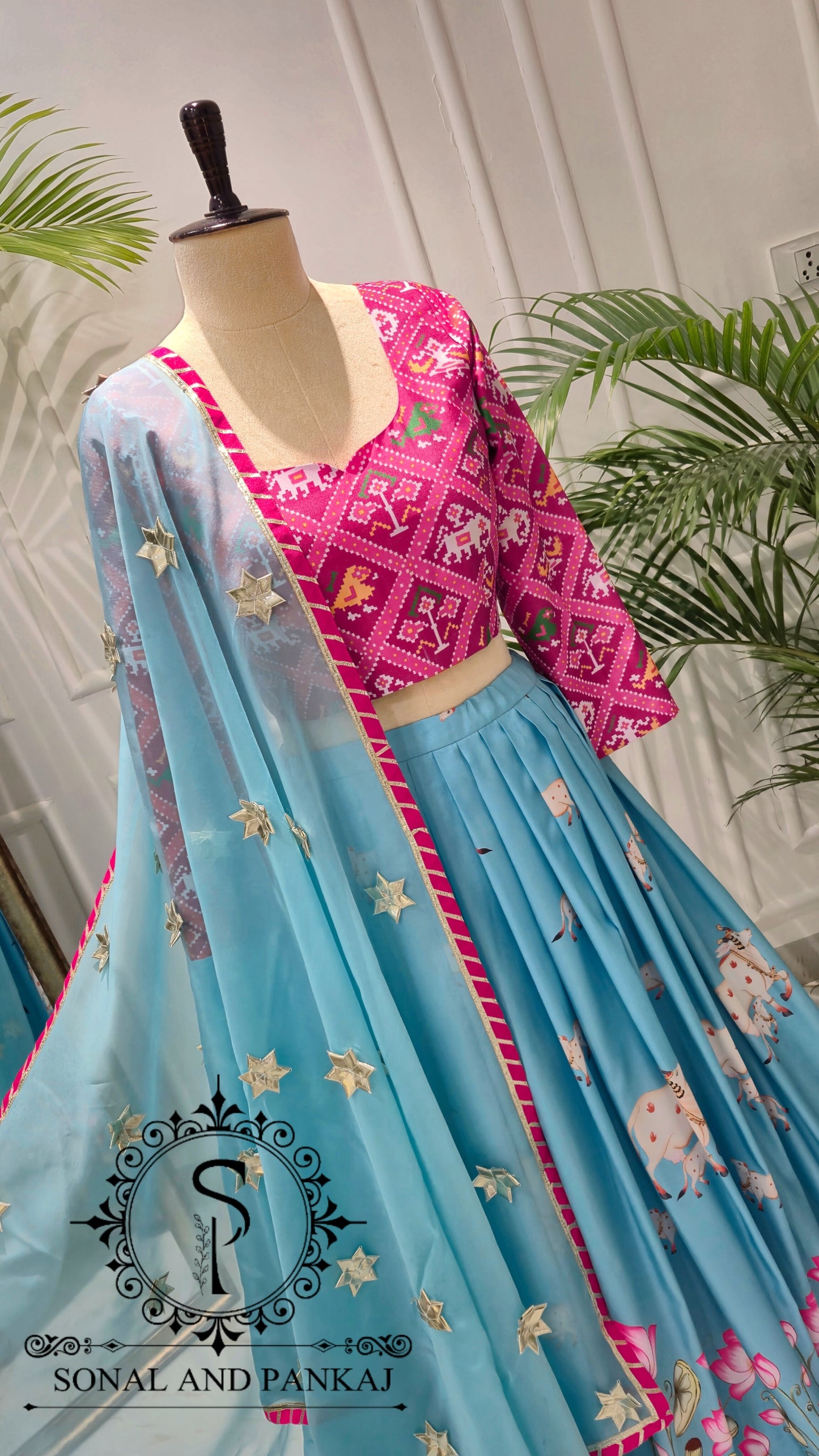 Lotus Whispers - Turquoise Blue Pichwai Ensemble - LH01623