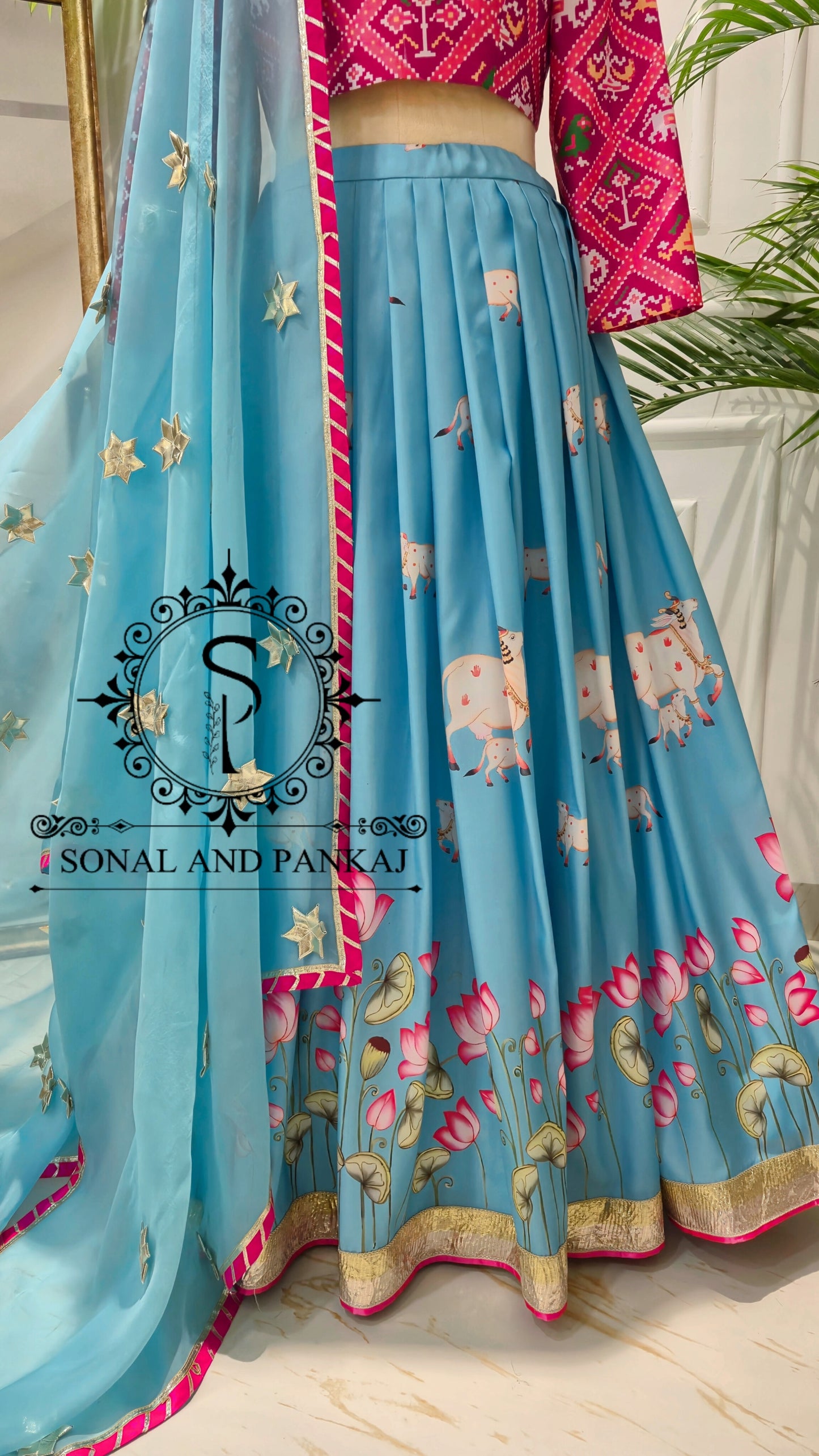 Lotus Whispers - Turquoise Blue Pichwai Ensemble - LH01623