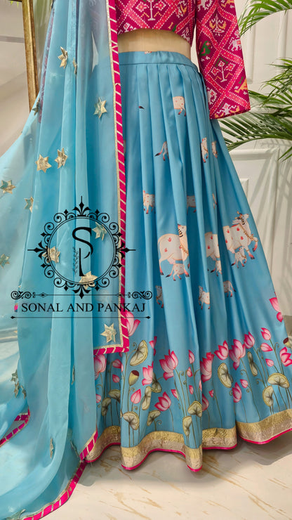 Lotus Whispers - Turquoise Blue Pichwai Ensemble - LH01623