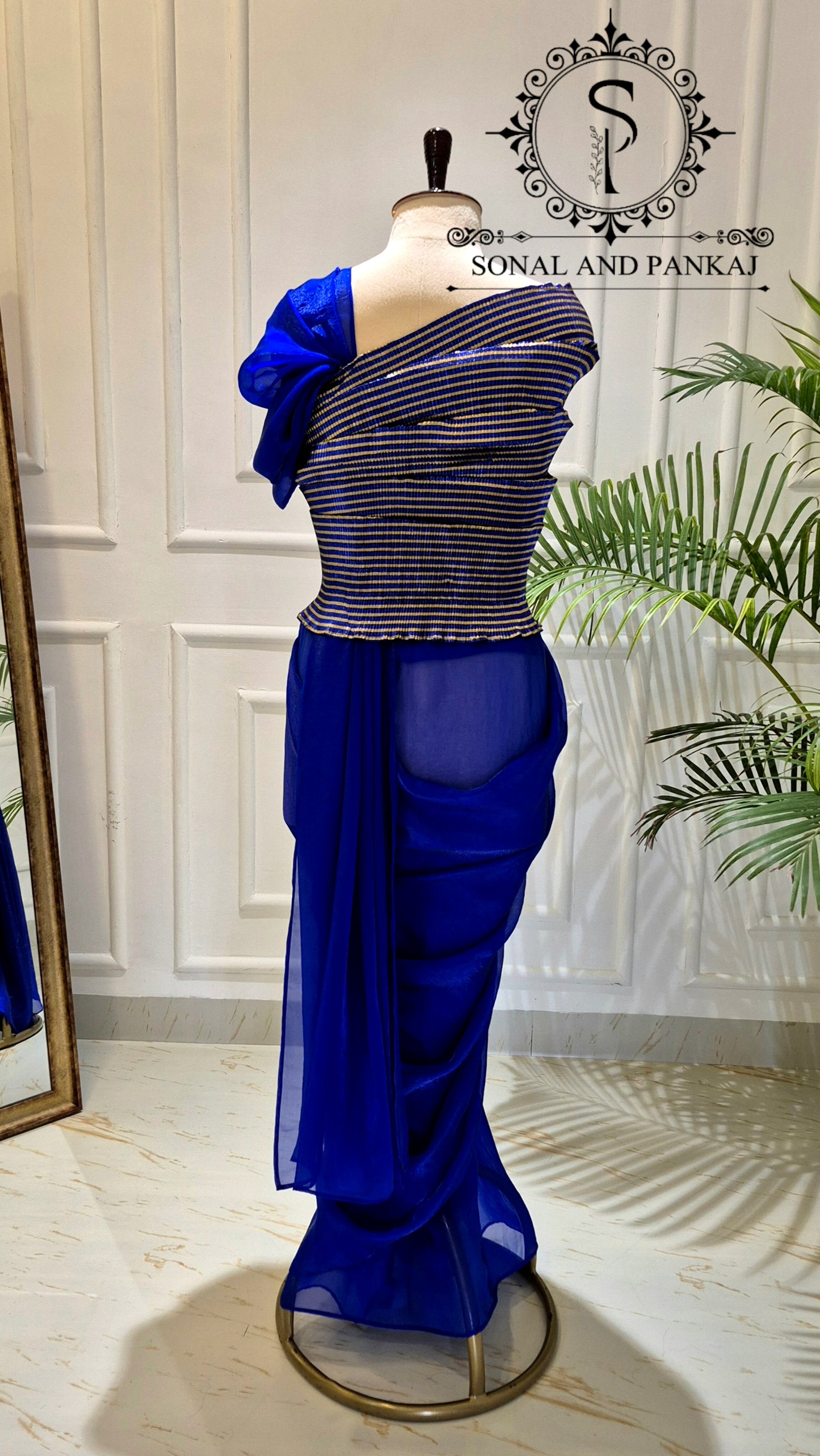 Chemisier de créateur imprimé Ikkat avec sari vin - SA00943