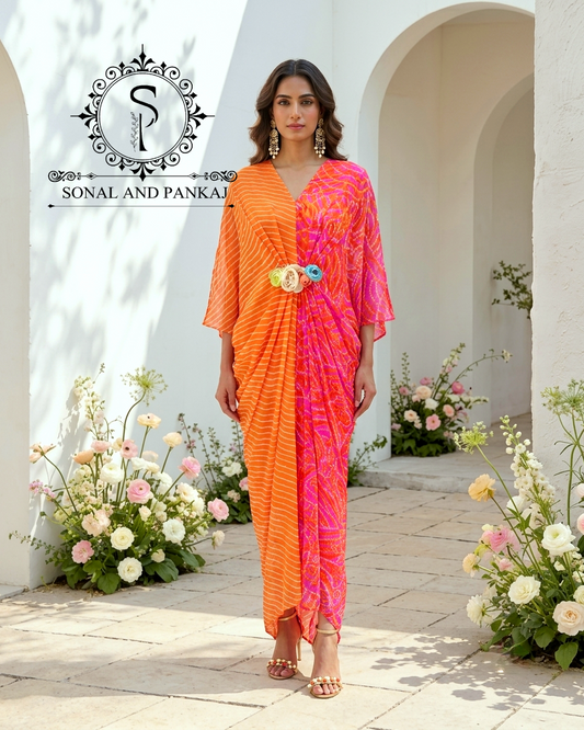 Caftan bleu à imprimé floral - RW01098