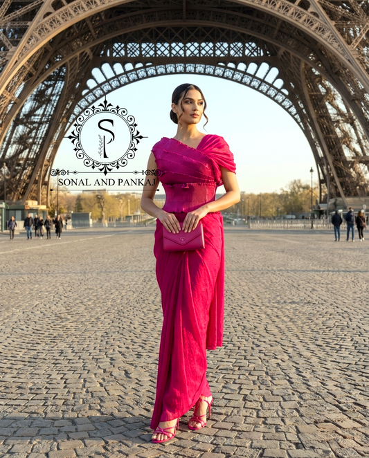 Desi Girl Vibe - Raspberry Pink Pre-pleated Saree - SA01814