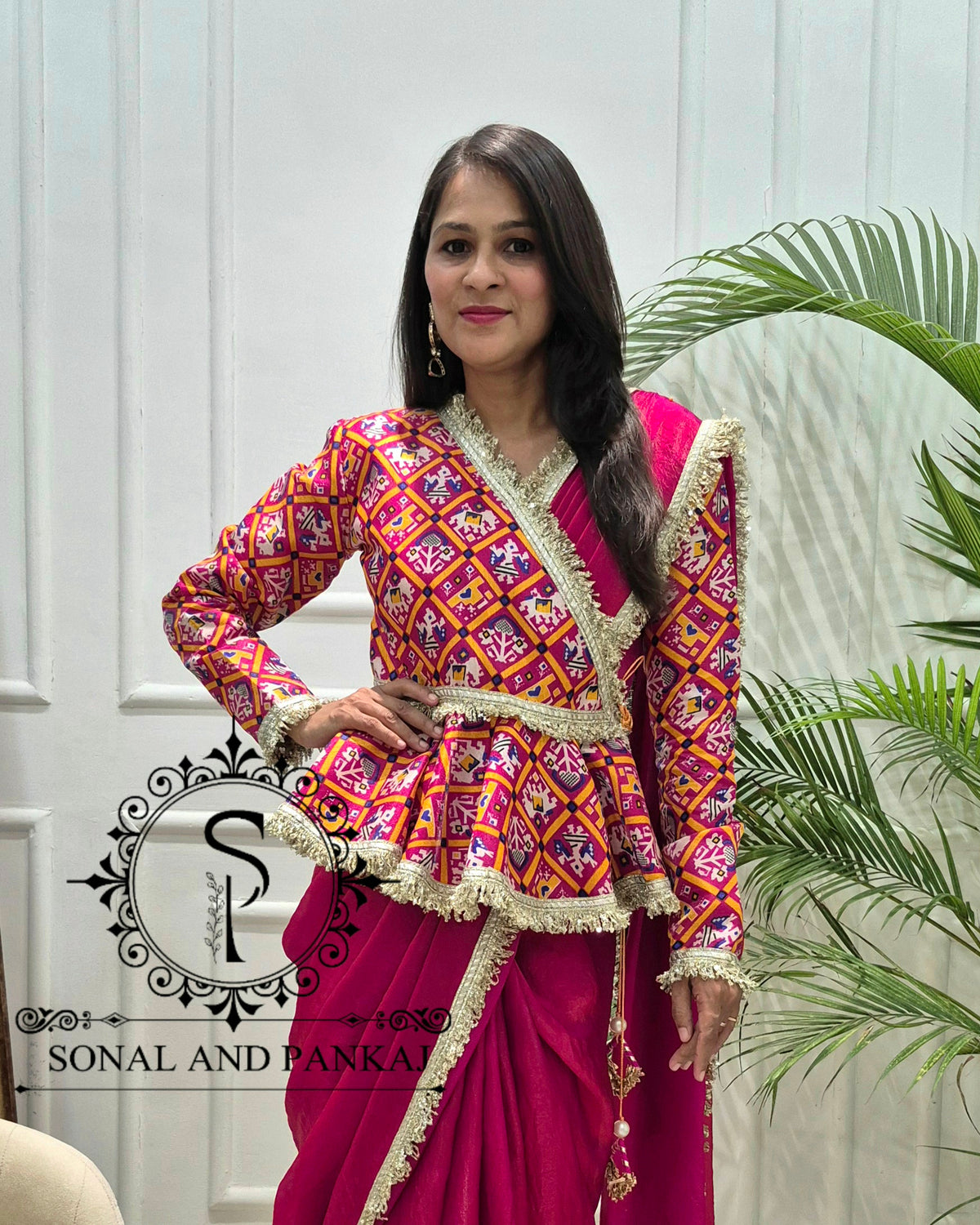 Magenta Patola Peplum Jacket Style Blouse - BL01779