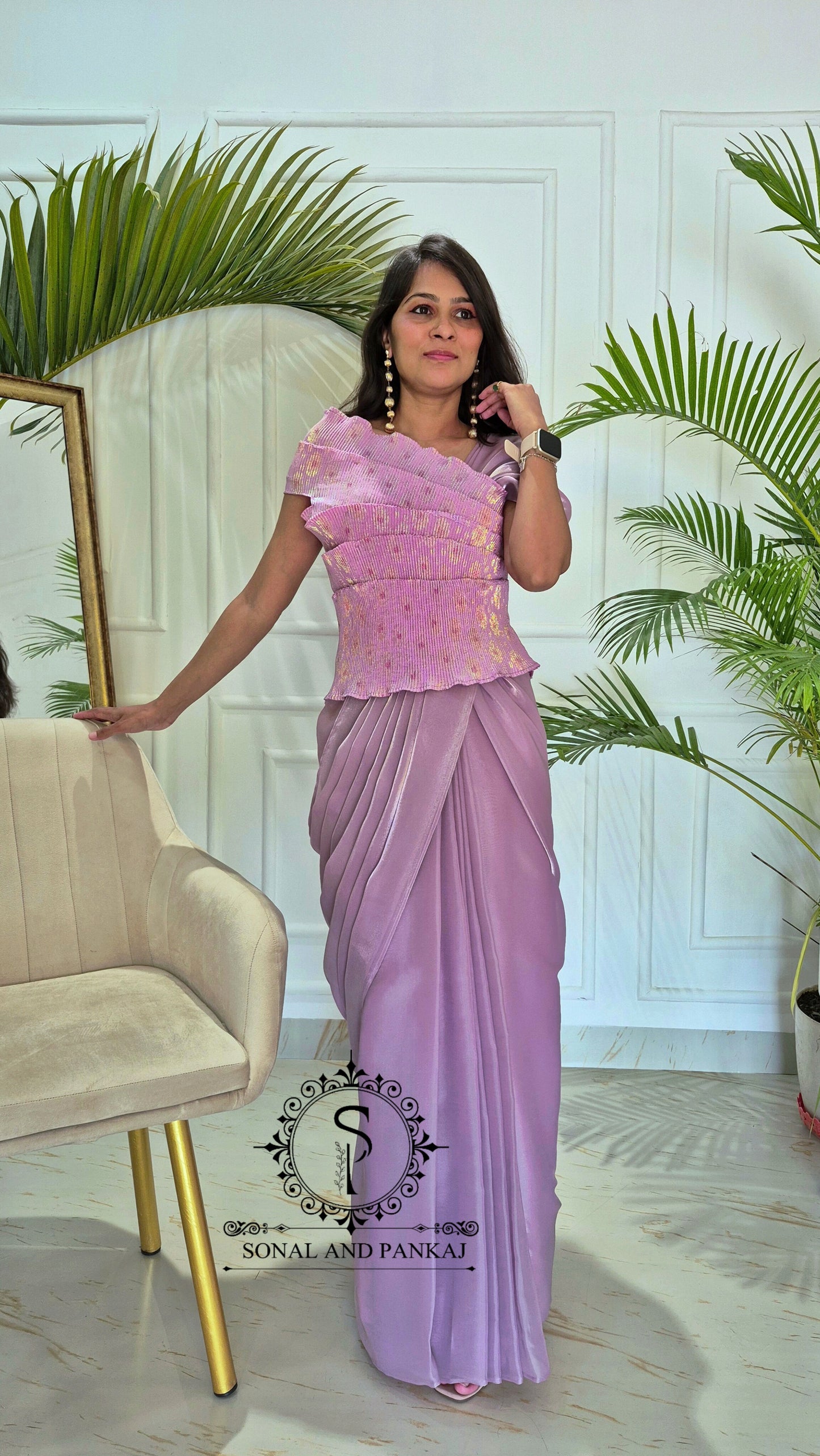 Chemisier de créateur imprimé Ikkat avec sari vin - SA00943