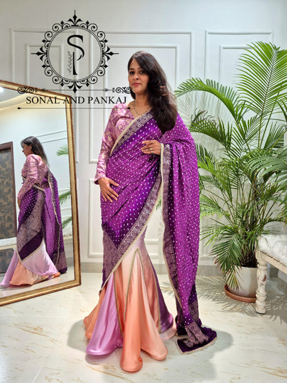 Chemisier à paillettes dorées avec vin prêt à draper Saree- SA00886