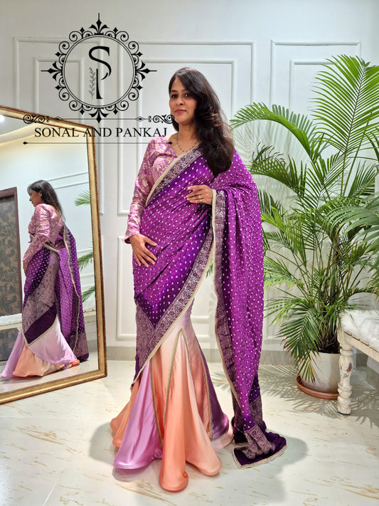 Peach & Plum Bandhani Ready-to-Drape Saree - SA01794