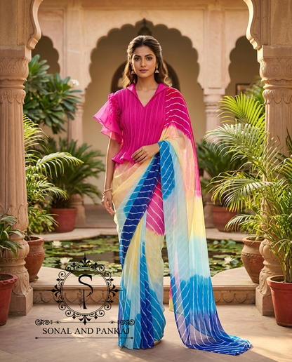 Chemisier à paillettes dorées avec sari prêt à draper - SA00929