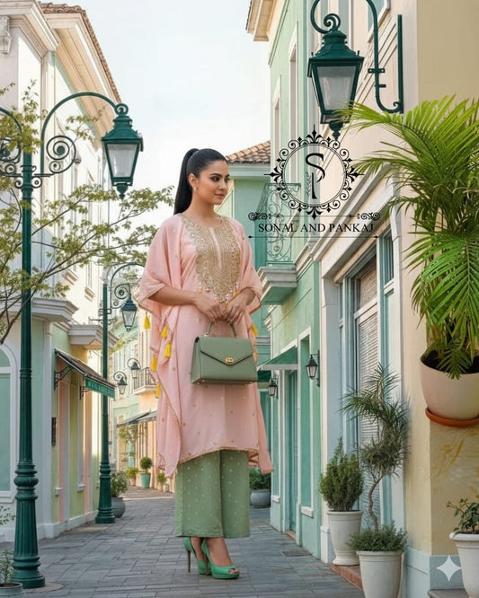 Caftan bleu à imprimé floral - RW01098