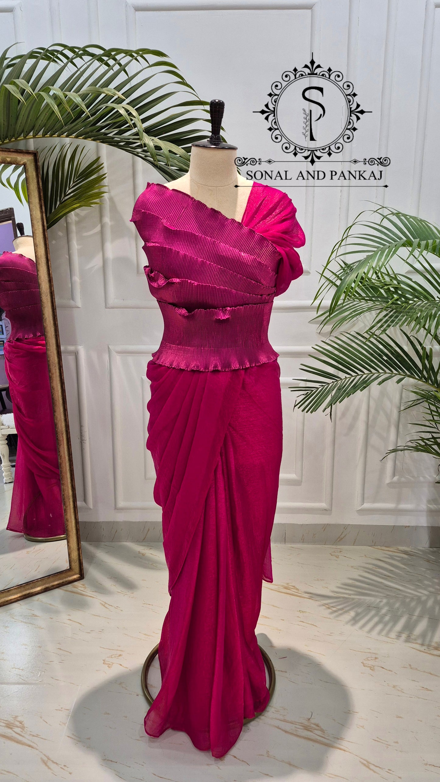 Desi Girl Vibe - Raspberry Pink Pre-pleated Saree - SA01814