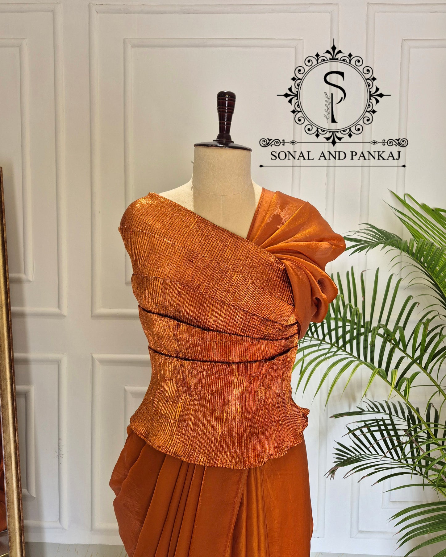 Desi Girl Vibe - Burnt Orange Top & Pre-pleated Saree - SA01640