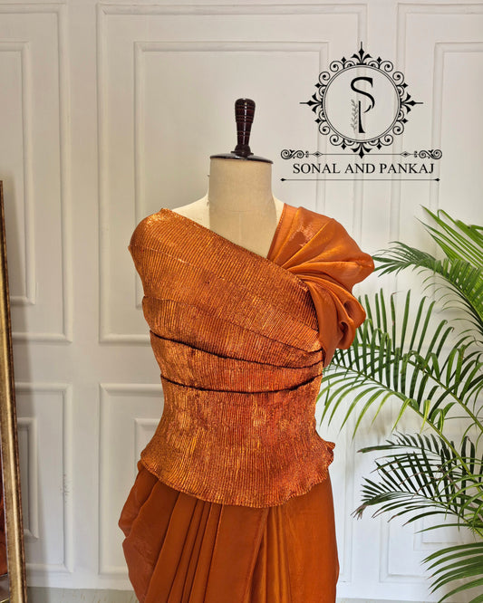 Desi Girl Vibe - Burnt Orange Stretchable Top - SA01641 (Without Saree)