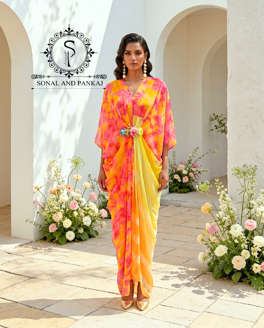 Caftan bleu à imprimé floral - RW01098