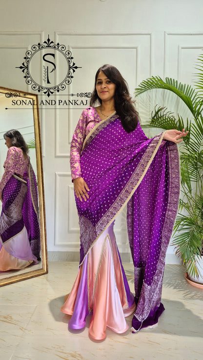 Chemisier à paillettes dorées avec vin prêt à draper Saree- SA00886