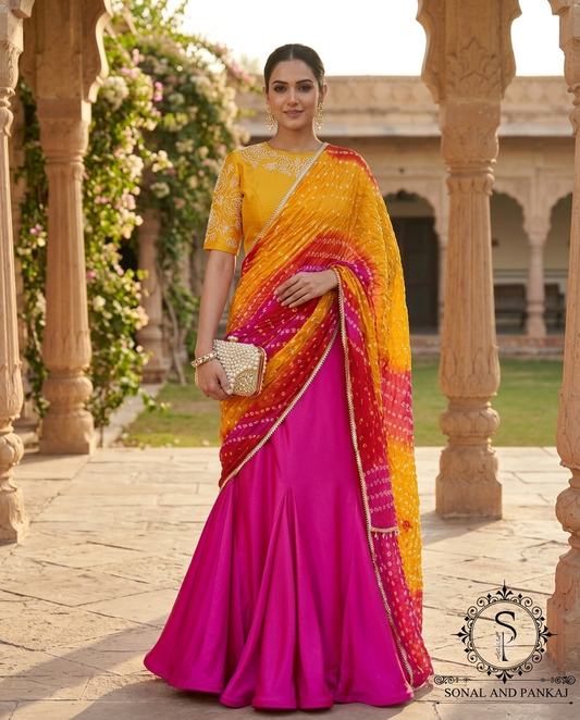 Chemisier à paillettes dorées avec vin prêt à draper Saree- SA00886