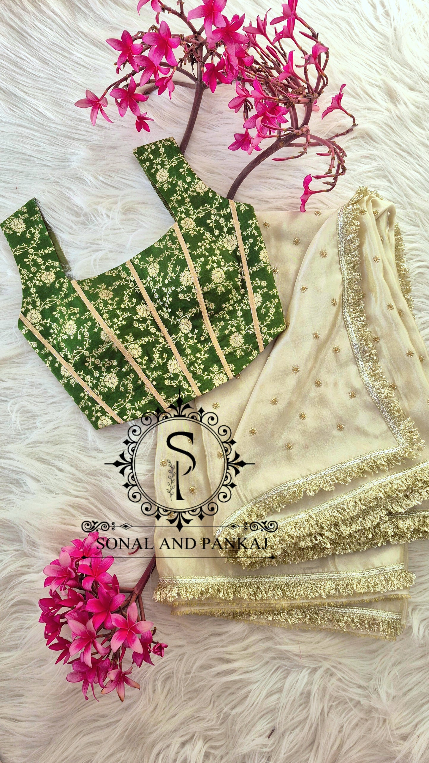 Chandani Corset Glam - Olive Green Corset Blouse & Designer Saree - SA01629
